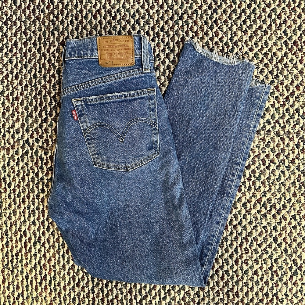 Levi's Premium 501 Jeans Womens 26 x 26 Blue‎ Big E Straight Raw Hem Button Fly